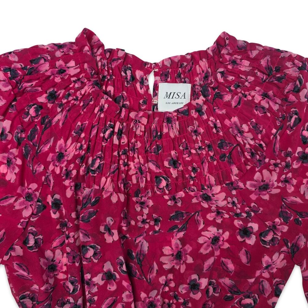 MISA Los Angeles Floral Mini Dress Size XS Pink Long Sleeve Smocked Waist NWT - Picture 4 of 12